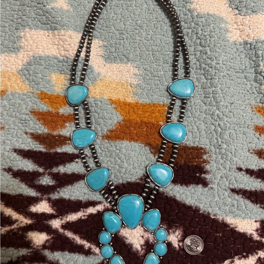 Squash Blossom faux Turquoise and Silver Women's Necklace